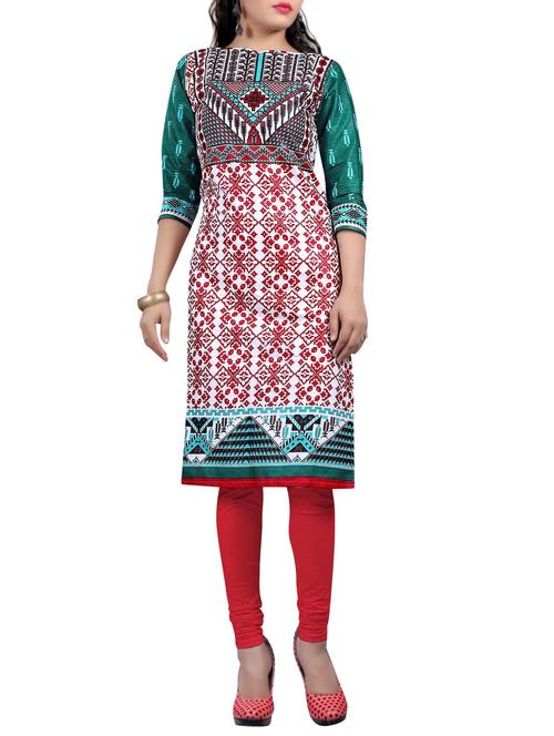 turquoise cotton printed straight kurta - 10314069 - Very Small Image - 1