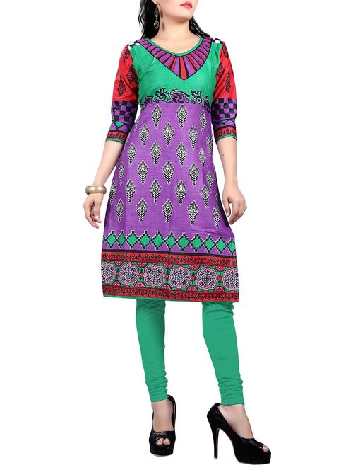 purple cotton printed unstitched kurta - 10314072 - Very Small Image - 1