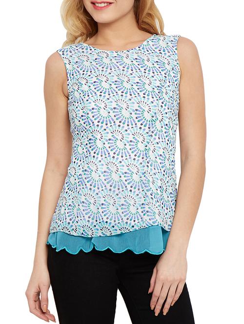 the vanca sky blue printed and layered georgette top - 10315150 - Very Small Image - 1