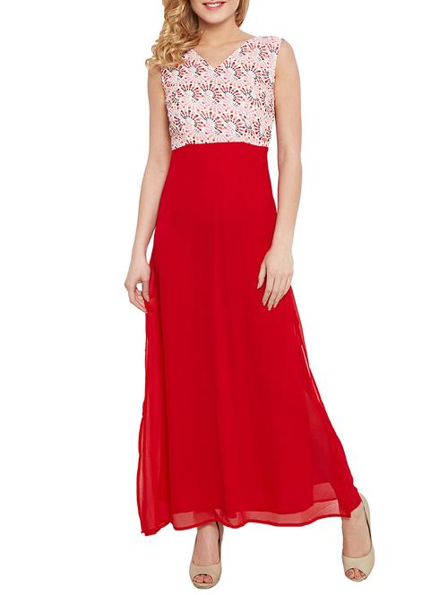 the vanca red printed georgette maxi dress with bow detail - 10315159 - Very Small Image - 1