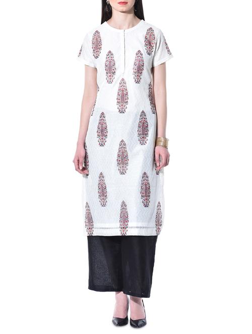 kaanchie Nanggia Off white hand block printed kurta - 10315433 - Very Small Image - 1