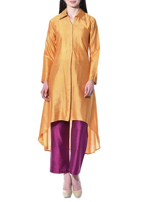 Kaanchie Nanggia amber sequined asymmetrical cotton silk kurta - 10315450 - Very Small Image - 1