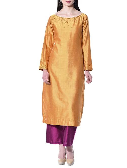 Kaanchie Nanggia amber sequined cotton silk kurta - 10315454 - Very Small Image - 1