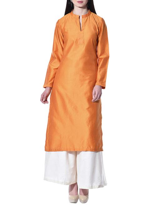 Solid orange cotton silk kurta - 10315456 - Very Small Image - 1
