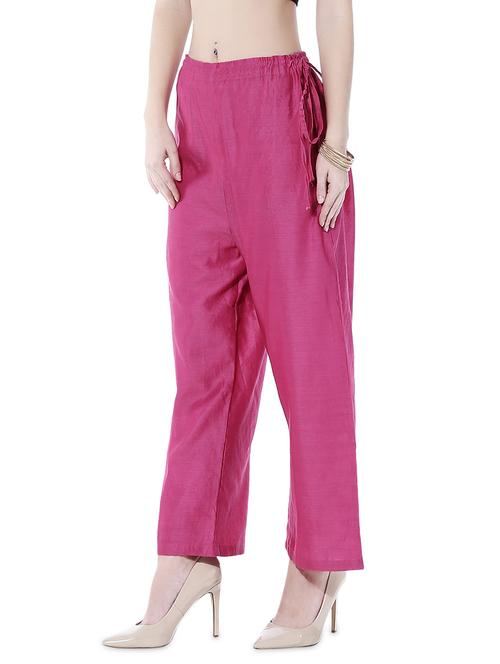 Pink chanderi silk palazzos - 10315471 - Very Small Image - 1