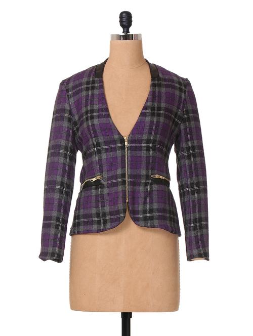 purple woolen plaid fitted jacket - 1031553 - Very Small Image - 1