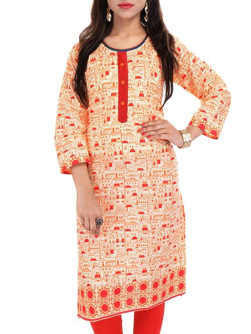 orange cotton kurta - 10317461 - Very Small Image - 1