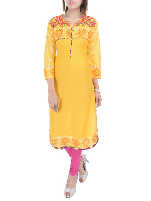 yellow rayon kurta - 10317490 - Very Small Image - 1