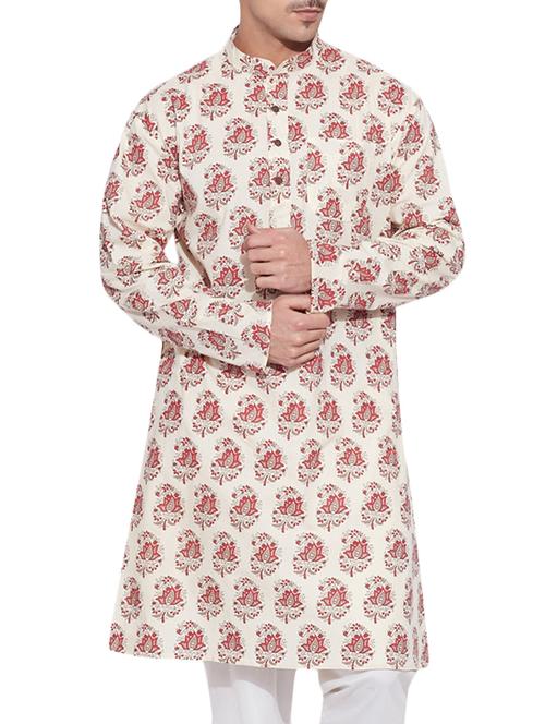 red cotton long ethnic kurta - 10326536 - Very Small Image - 1