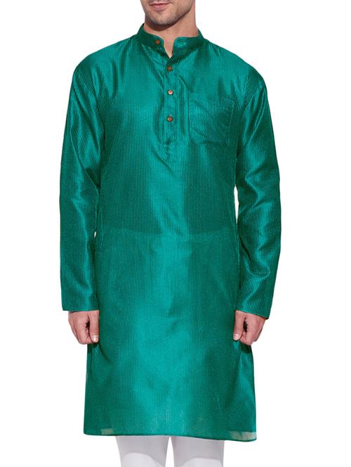 teal faux silk long ethnic kurta - 10326642 - Very Small Image - 1