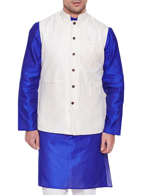 ivory faux silk ethnic nehru jacket - 10326662 - Very Small Image - 1