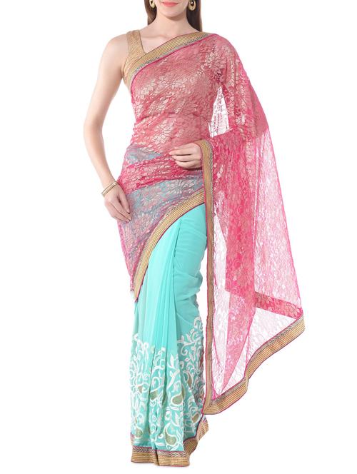 chhabra 555 pink and blue embroidered saree - 10326953 - Very Small Image - 1