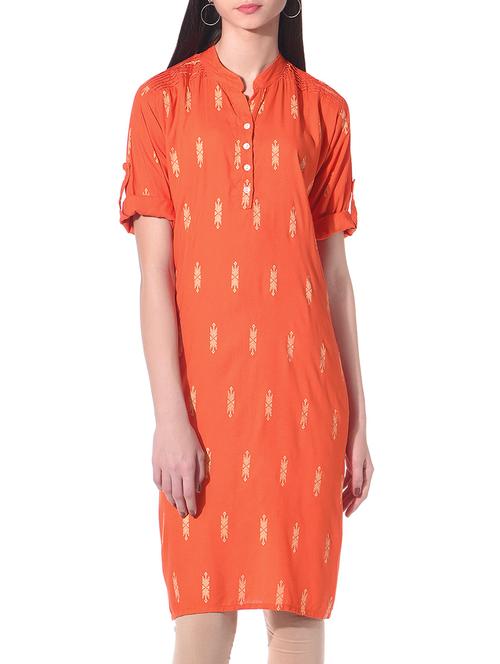 orange rayon kurta - 10327183 - Very Small Image - 1