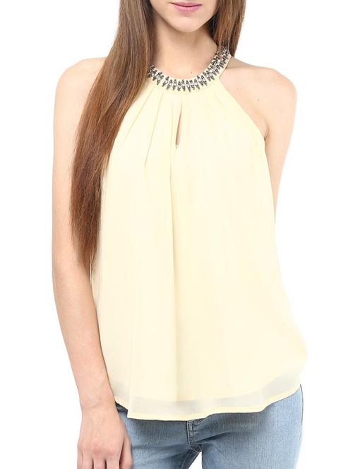 cream georgette top - 10328130 - Very Small Image - 1