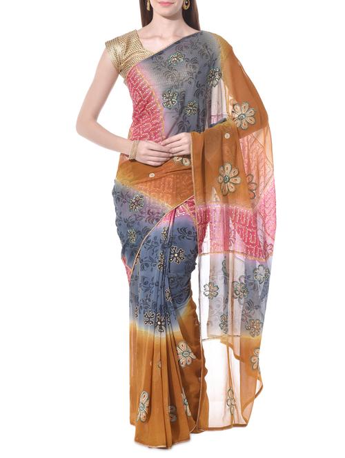 chhabra 555 multicolored georgette printed sari - 10328713 - Very Small Image - 1