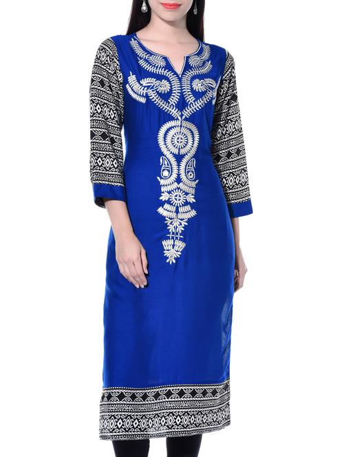 blue rayon straight kurta - 10330659 - Very Small Image - 1
