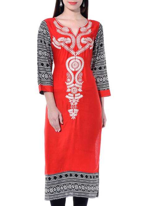 red rayon straight kurta - 10330661 - Very Small Image - 1