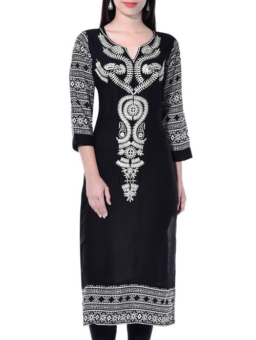 black rayon straight kurta - 10330663 - Very Small Image - 1