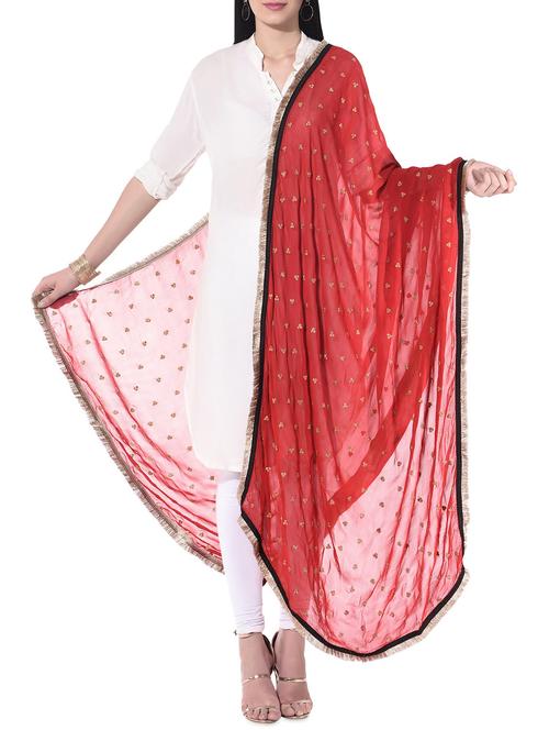 Blushing Couture Red sequined georgette dupatta - 10338775 - Very Small Image - 1