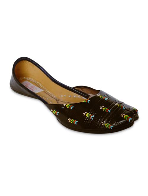 The Haelli Black handcrafted Leather Hand Painted Juttis - 10343008 - Very Small Image - 1