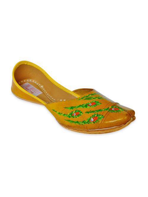 the haelli mustard handcrafted leather hand painted juttis - 10343009 - Very Small Image - 1