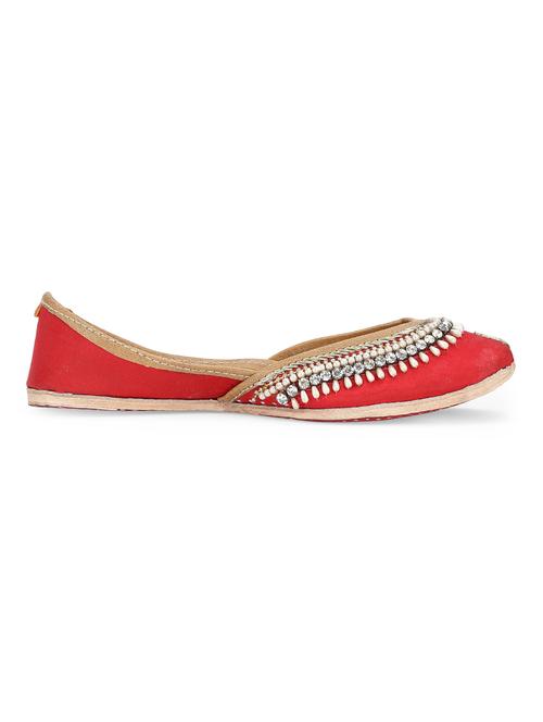 zeva red embellished leather handcrafted mojaris - 10344704 - Very Small Image - 1