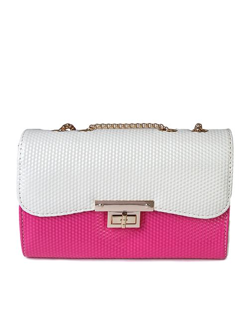 white & pink textured leatherette color block sling bag - 10346336 - Very Small Image - 1