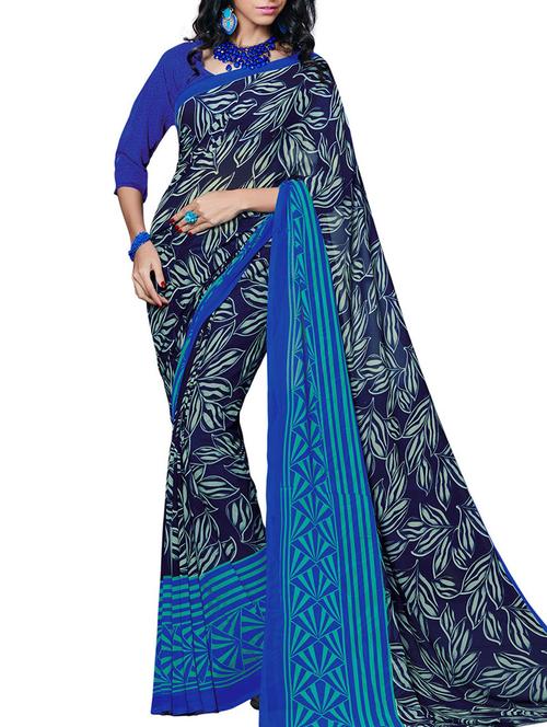 varni fabrics blue faux georgette saree - 10351017 - Very Small Image - 1