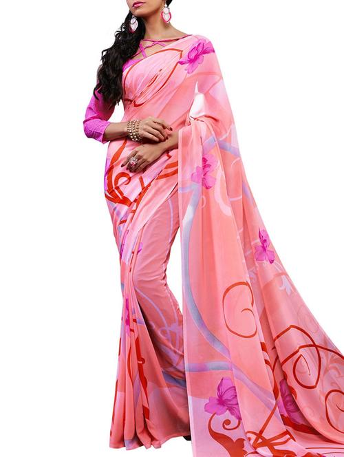 varni fabrics pink faux georgette saree - 10351019 - Very Small Image - 1