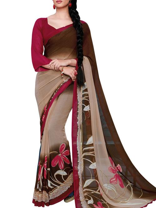 varni fabrics orange faux georgette saree - 10351026 - Very Small Image - 1