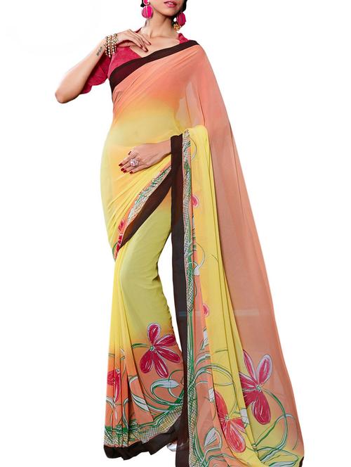 varni fabrics yellow faux georgette saree - 10351027 - Very Small Image - 1