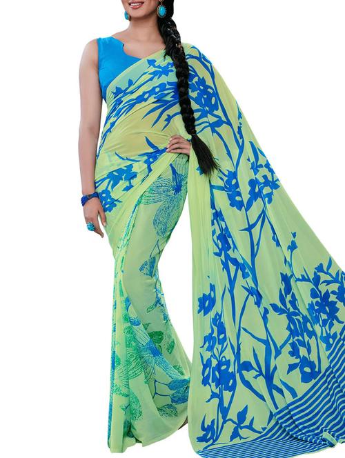 varni fabrics yellow faux georgette saree - 10351029 - Very Small Image - 1