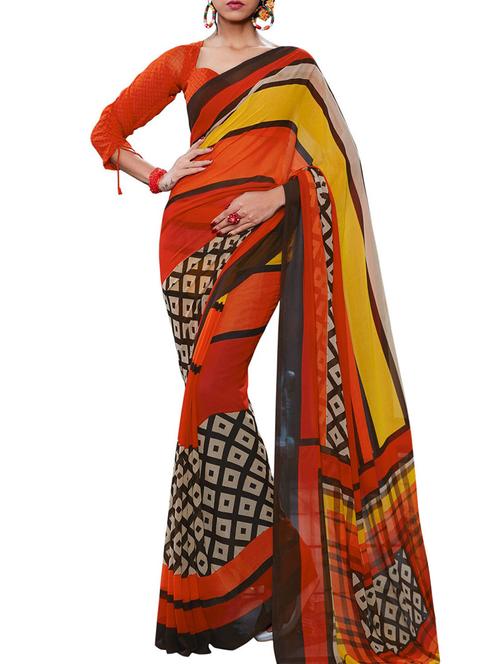 varni fabrics black faux georgette saree - 10351030 - Very Small Image - 1