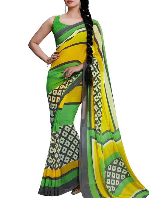 varni fabrics brown faux georgette saree - 10351031 - Very Small Image - 1