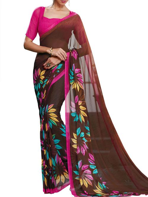varni fabrics blue faux georgette saree - 10351032 - Very Small Image - 1