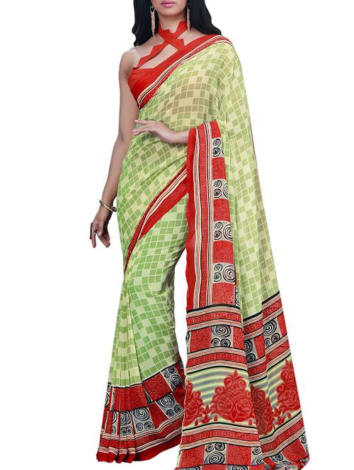 varni fabrics yellow faux georgette saree - 10351038 - Very Small Image - 1