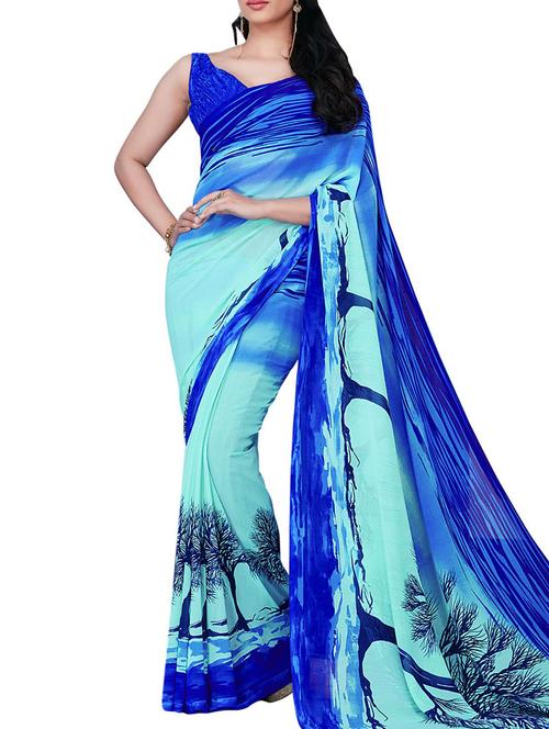varni fabrics blue faux georgette saree - 10351041 - Very Small Image - 1