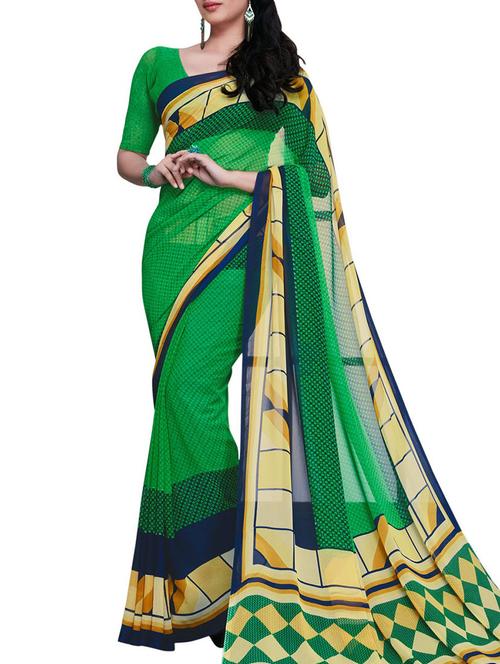 varni fabrics blue faux georgette saree - 10351045 - Very Small Image - 1