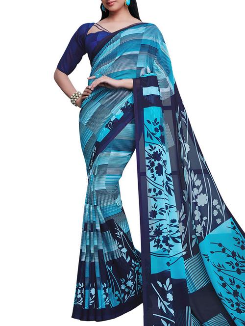 varni fabrics green faux georgette saree - 10351046 - Very Small Image - 1