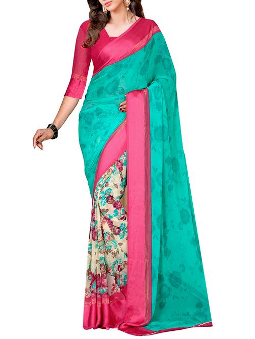 varni fabrics green georgette saree - 10351060 - Very Small Image - 1