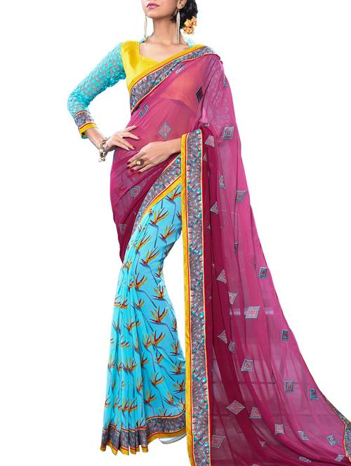 varni fabrics blue georgette saree - 10351073 - Very Small Image - 1