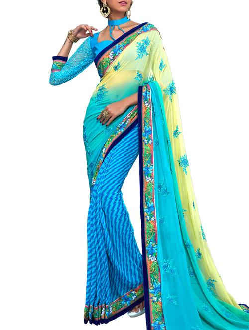 varni fabrics yellow georgette saree - 10351074 - Very Small Image - 1