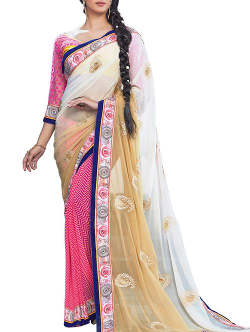 varni fabrics blue georgette saree - 10351077 - Very Small Image - 1