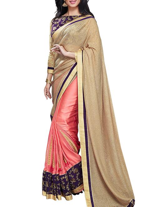 varni fabrics beige chiffon saree - 10351088 - Very Small Image - 1