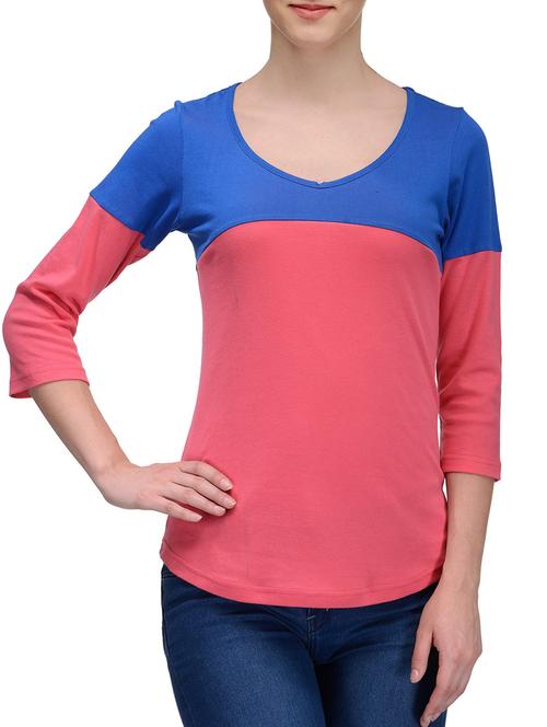 round neck color block tee - 10351420 - Very Small Image - 1