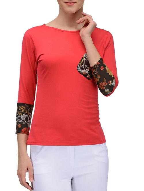 coral, multi cotton regular top - 10351442 - Very Small Image - 1