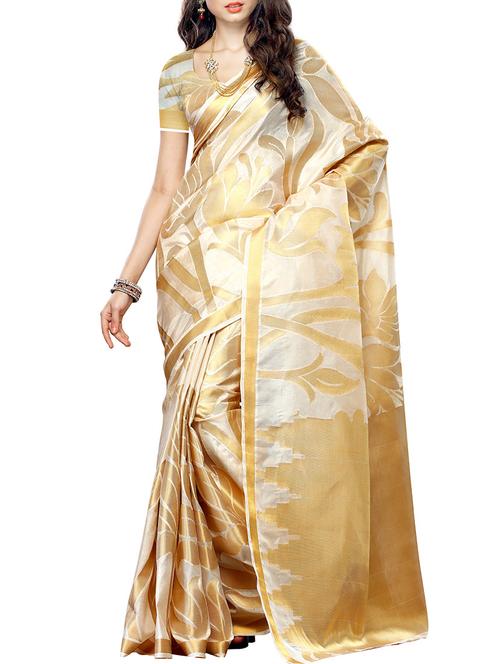 half white silk saree - 10352321 - Very Small Image - 1