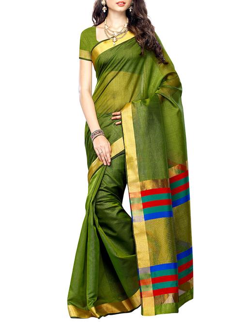 olive raw silk saree - 10352368 - Very Small Image - 1