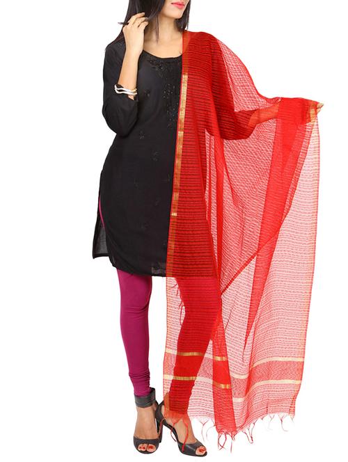 red silk dupatta - 10362429 - Very Small Image - 1