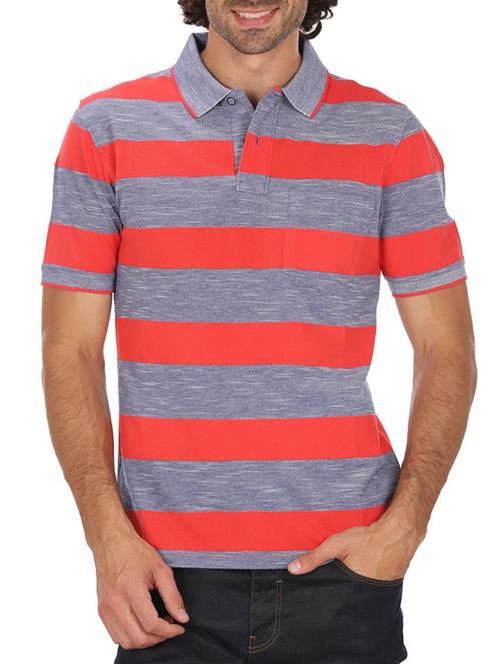red and grey cotton striped polo t-shirt - 10362994 - Very Small Image - 1